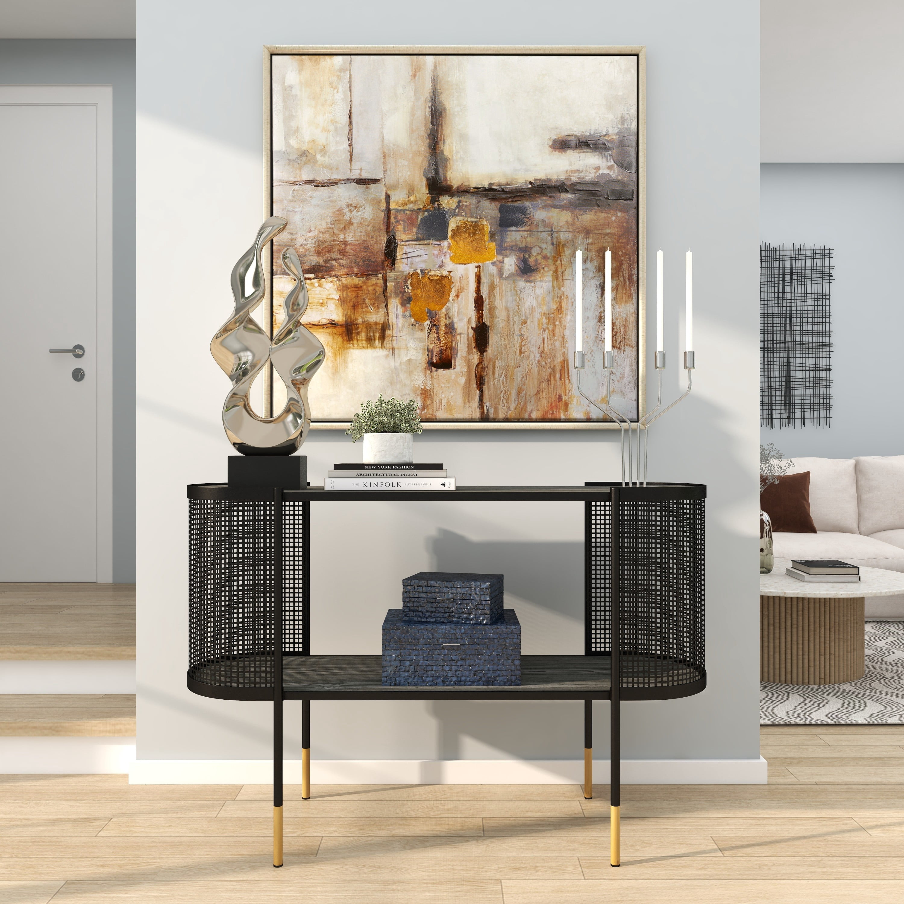 DecMode 4 Holder Silver Stainless Steel Metal Geometric Abstract Angled Candelabra with Round Base