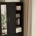 thumbnail image 5 of KULAGAGA Wardrobe Armoire with Mirror, Bedroom Closet Storage Cabinet with Extendable Hanging Rod, Open Shelves and 2 Drawers, Black, 5 of 8