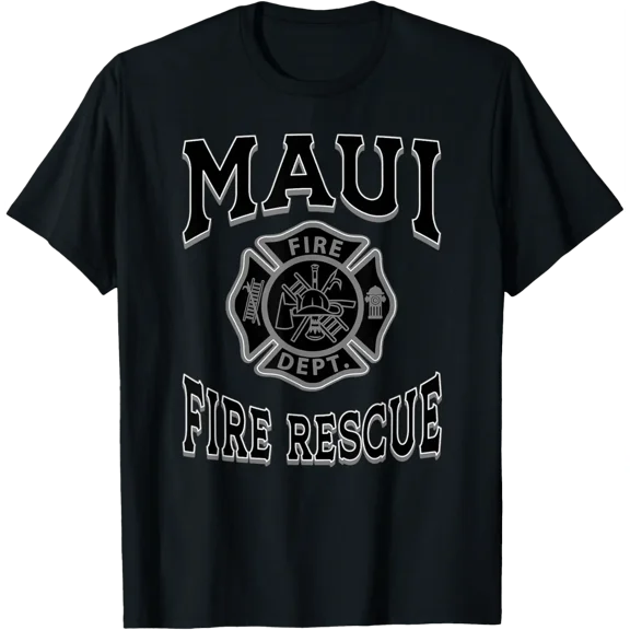 Black Retro Maui Fire Department Flag Hawaii Firefighter T-Shirt