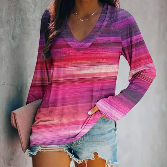 Women's Tops Plus Size 2X Fashion Loose Long Sleeve Blouse V-Neck Casual Pullover Tops Blouses