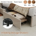 thumbnail image 3 of Satifur Queen Bed Frame with Storage Headboard, Platform Bed with 4 Drawers, Rivet Upholstered Bed Frame with LED Lights & Charging Station, Beige, 3 of 12