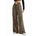 thumbnail image 2 of Women'S Plaid Leopard Print Straight Leg Pants Elastic Waist Y2K Trousers Bottoms with Pockets Leopard Brown M, 2 of 10