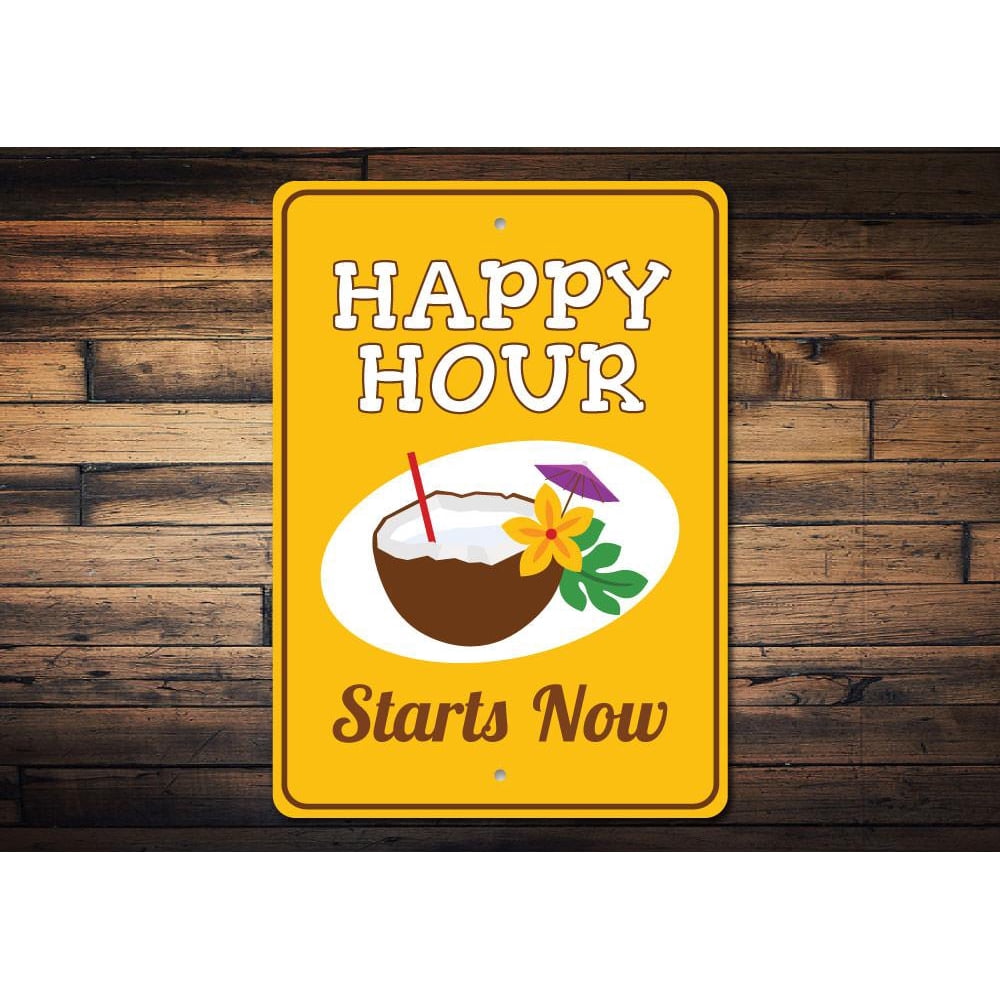 Happy Hour Novelty Sign, Metal Wall Decor 10x14 inches