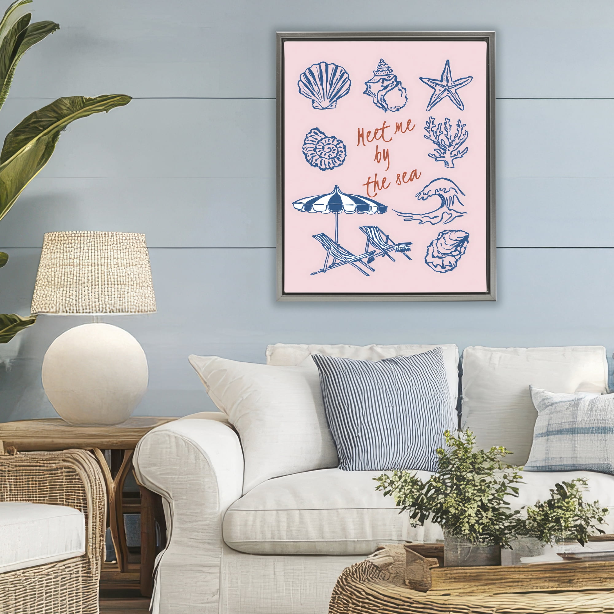 Stupell Industries Meet Me By The Sea Gray Framed Floater Canvas Wall Art, design by The Prints Vibe