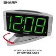 thumbnail image 2 of Sharp Home Reloj despertador digital LED - Base giratoria - Tomacorriente, operación simple, alarma, repetición, atenuador de brillo, pantalla de dígitos verdes grandes, caja plateada, 2 of 5