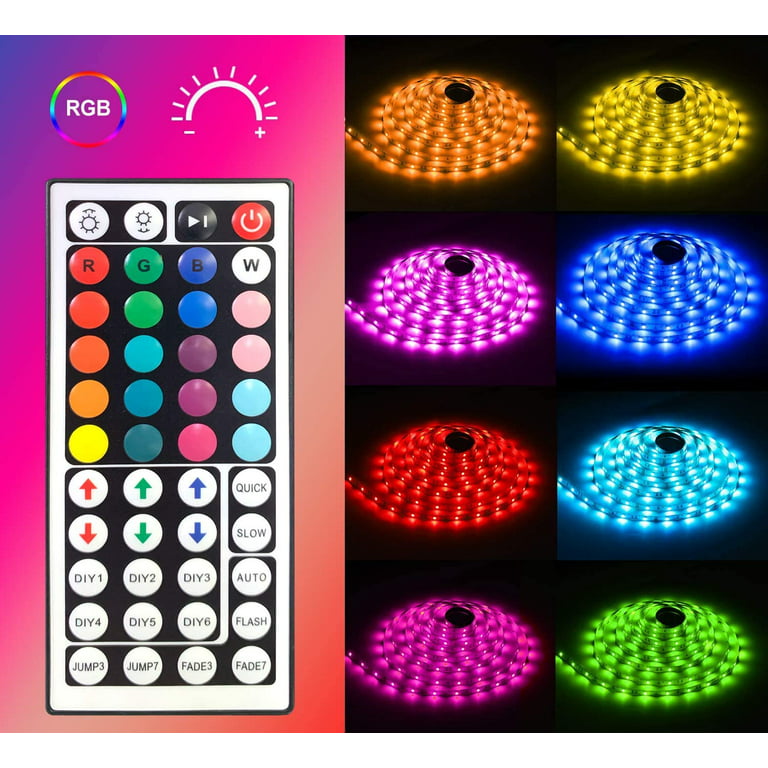 Strip Lights 16.4ft, RGB Color Changing LED Lights for Home, Kitchen, Room, Bedroom, Dorm Room, Bar, with IR Remote Control, 5050 LEDs, DIY Mode