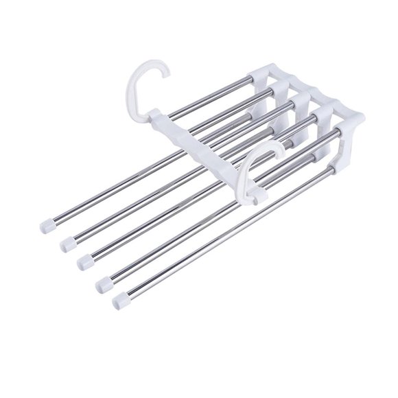 Space-Saving Stainless Steel Retractable Pants Hanger with Multi-Layer Storage - Smooth Edges, Anti-Slip Design for Trousers, Towels, Coats & Accessories - Durable, Rust-Resistant, Fashion White