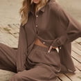thumbnail image 5 of Turilly Two Piece Outfits for Women Women's Solid Button Long Sleeve Shirt Blouse And Pants Set With Pocket, 5 of 6