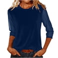 thumbnail image 2 of Olyvenn 3/4 Long Sleeve Mesh Velvet Shirts for Women Dressy Loose Crewneck Office Blouses Elegant Business Casual Party Tops Blue L, 2 of 5