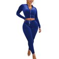 thumbnail image 1 of Gibobby Conjunto de sudadera para mujer Traje pantalón de chándal de terciopelo con cintura expuesta informal y elegante para mujer(Azul,XL), 1 of 4