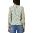 thumbnail image 4 of Hobemty Women's Work Floral Pleated Ruffled Stand Collar Long Sleeve Blouse, 4 of 6