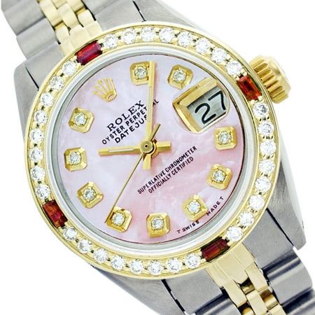 Rolex Mother Of Pearl Bracelet - Pre-owned Rolex Ladies Datejust Pink Mother of Pearl Diamond Dial & Bezel Two Tone 26mm