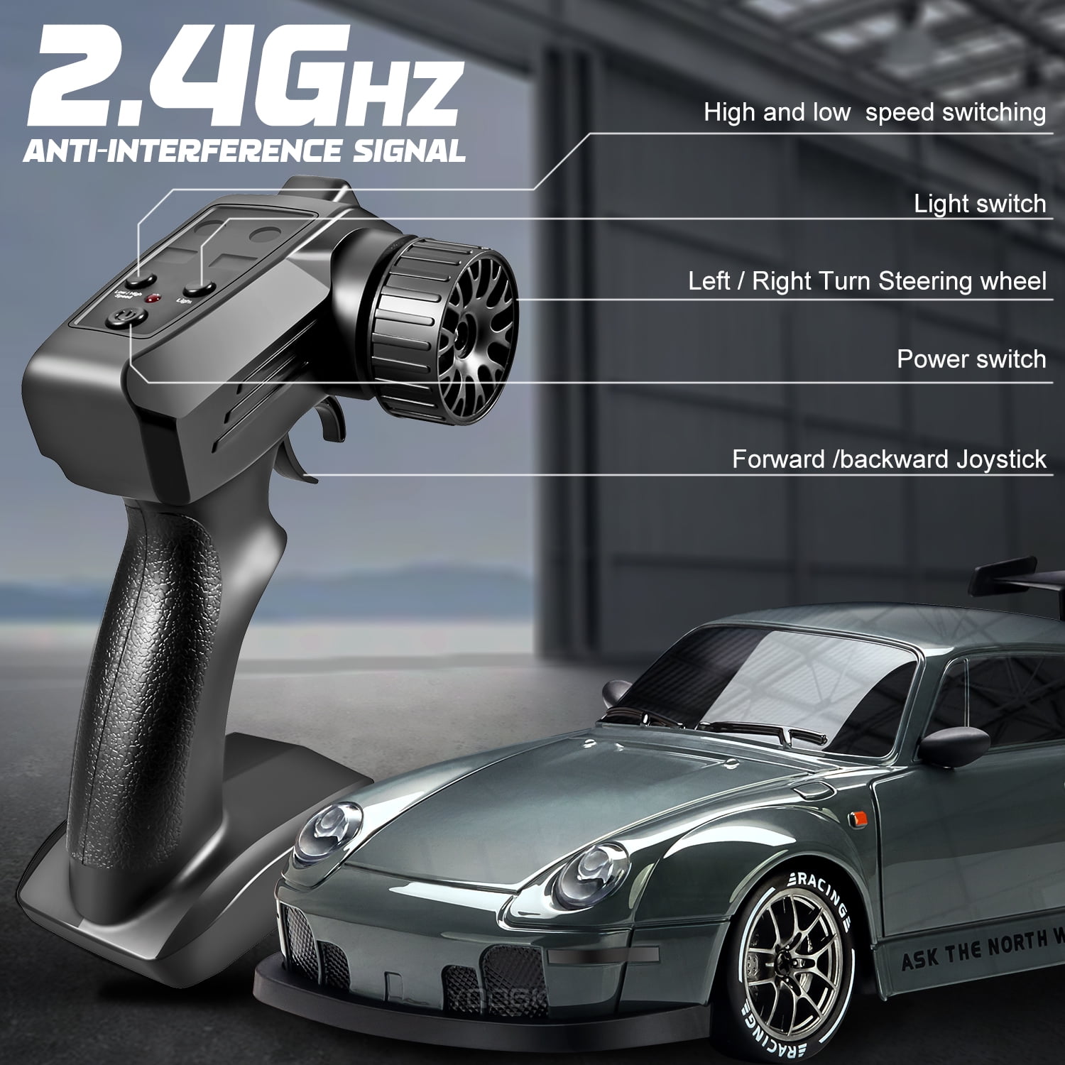 1:24 RC Drift Car,  2.4GHz Remote Control Car, 20KM/H 4WD High Speed RC Cars with LED Lights for Boys Girls,Orange