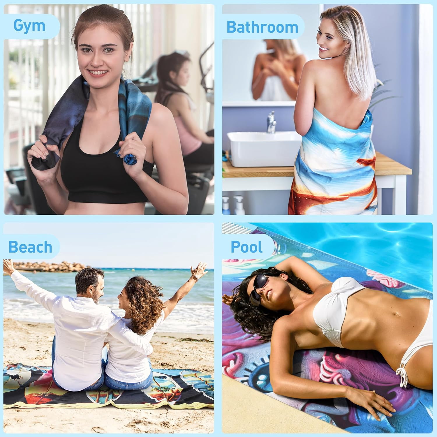 Tirrinia Lightweight Beach Poncho Towel with Hood for Adult, Quick Dry, Travel Surfer Pool