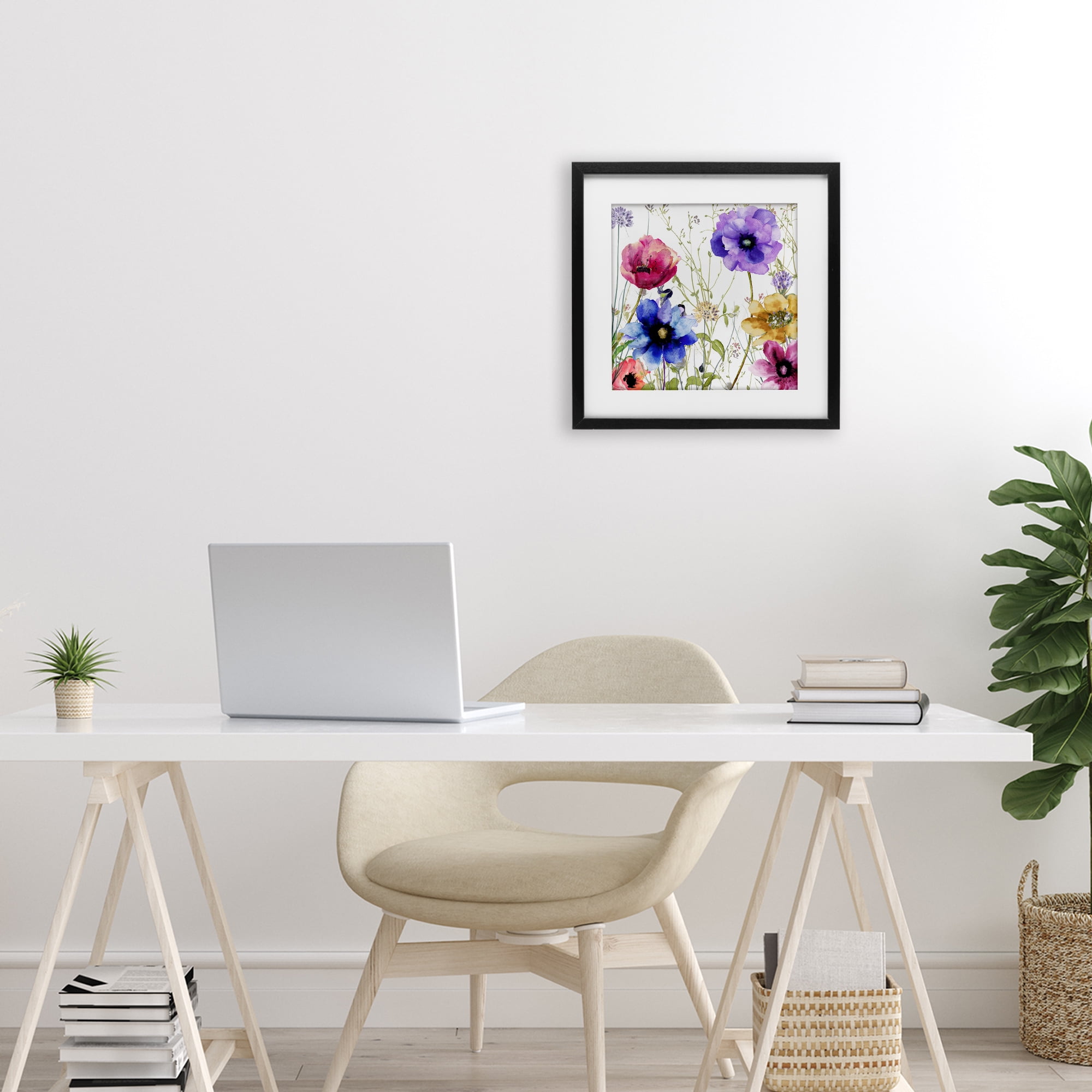 Modern Spring Garden Flowers Black Framed Print Under Glass, design by Sasha