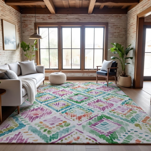 Addison Rugs Mayfield Premium Machine Washable Transitional Geometric Teal Rectangle Rug, 8' x 10'