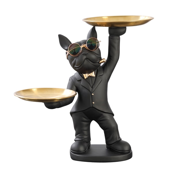 Escultura animal de resina 2 bandejas de metal Cool Bulldog Dog Ornament Office Home Decor JShteea Libre de BPA