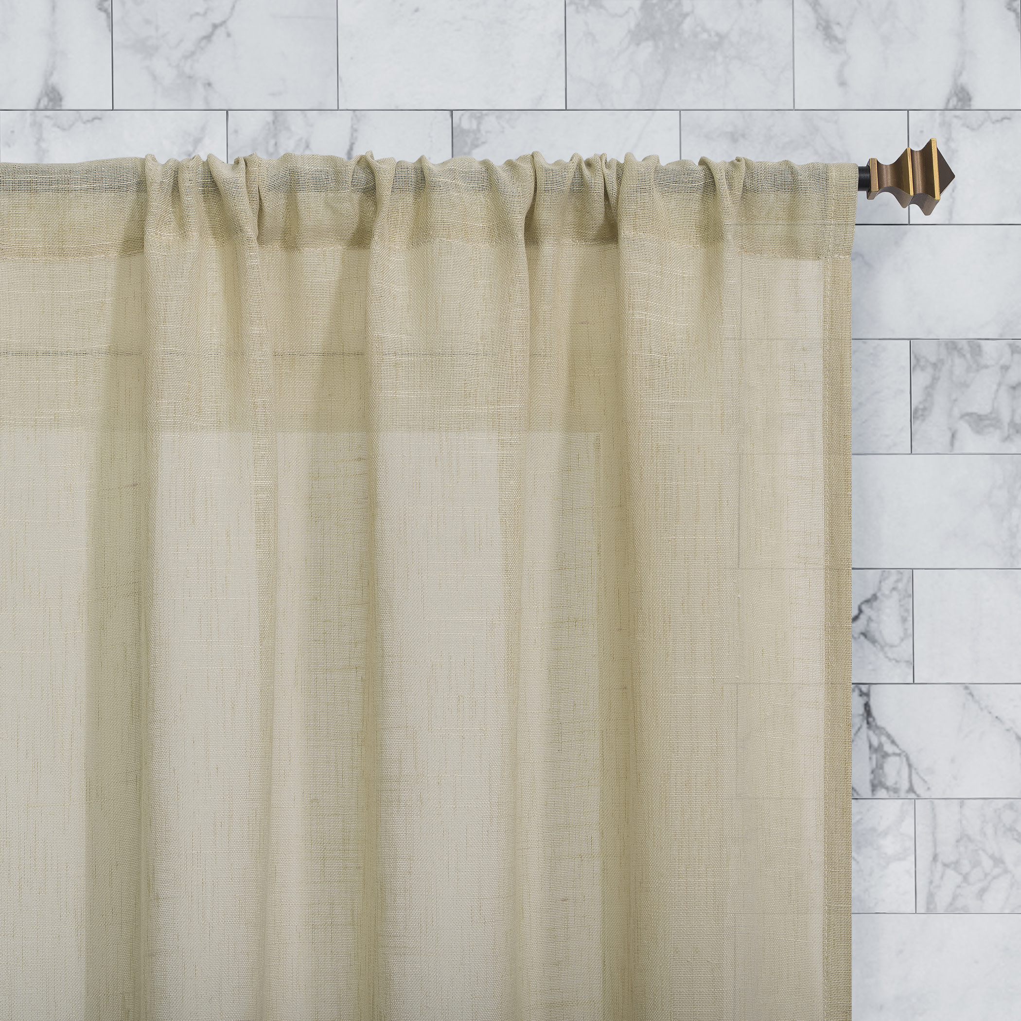Archaeo 2-Pack Slub Textured Linen Blend Cafe Curtain Pair, 56"W X 24"L, Linen