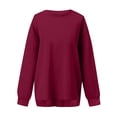 thumbnail image 3 of Crew Neck Sweatshirts Women Fall Oversized Crewneck Sweatshirt Vintage Fleece Pullover Loose Fit Cute Y2K Hoodie Wine XL, 3 of 5