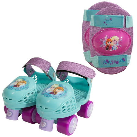 Disney Frozen Kids Glitter Rollerskates with Knee Pads, Junior Size 6-12