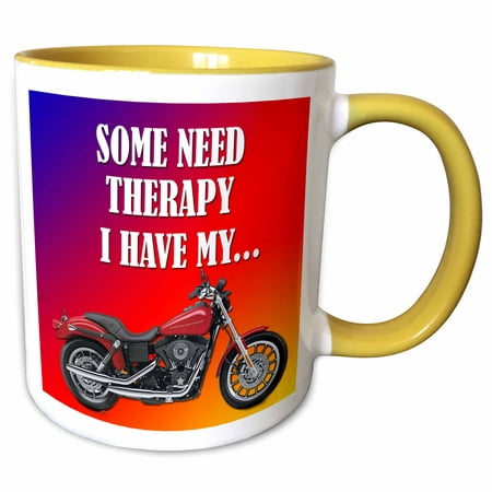 3dRose Some need therapy. I have my bike. Picturing Harley Davidson Cool bike - Two Tone Yellow Mug,