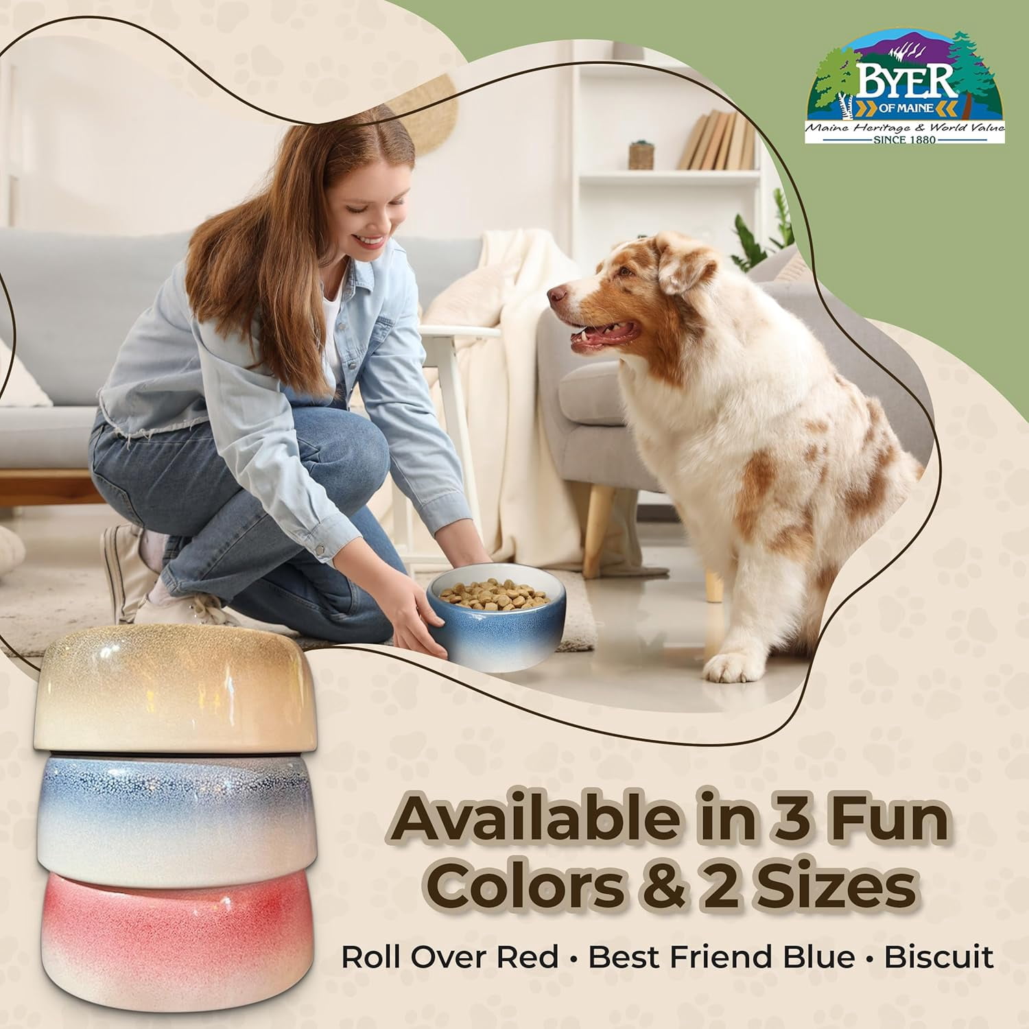 JFTER Pet Bowl – High-Fired Porcelain Stoneware, Food-Grade Safe, Dishwasher Safe, Non-Slip Dog Bowl for Large Breeds in Biscuit