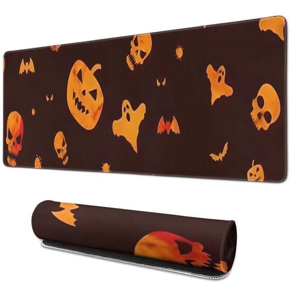 Long Mouse Pads for Desk,Orange Halloween Spooky Elements Desk Mats on Top Of Desks, Desk Mouse Pad Extra Large with 3mm Non-Slip Base and Stitched Edge for Gaming,Office,Work,Home 31.5x11.8in