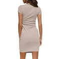 thumbnail image 4 of Summer Saving Wycnly Womens Dresses Casual Solid Tie Waist Basic Ruched Bodycon Wrap Short Dresses Summer Plain Round Neck Short Sleeve Formal Mini Dress Beige XXL, 4 of 7