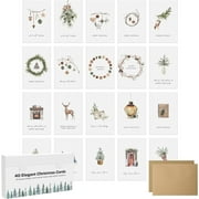Rustic Christmas Cards Boxed Set, 40 Count 4” x 6” Farmhouse Coastal Holiday Cards with Kraft Envelopes and Stickers, Bulk Variety Pack