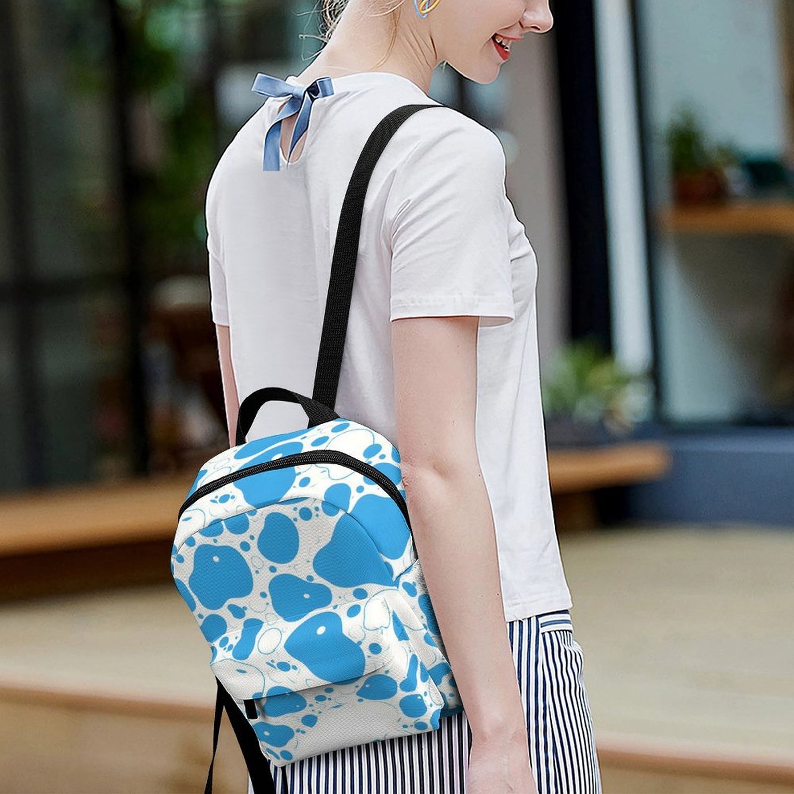 8.1×10in Casual Women'S Backpack With Anti-Contraction And Stretch For Sports Activities Travel Picnics Milk Cow Skin Print Style PowDerBlue_3