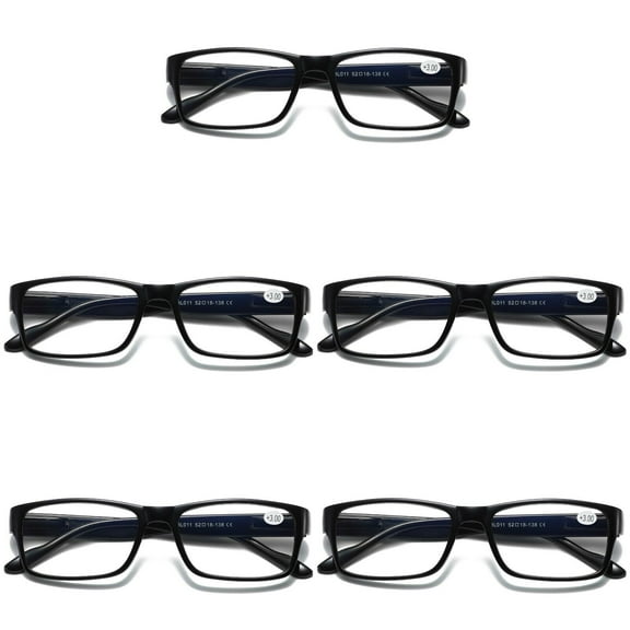 5 Pairs Mens Unisex Blue Light Blocking Reading Glasses Black Spring Hinge Readers 0.75