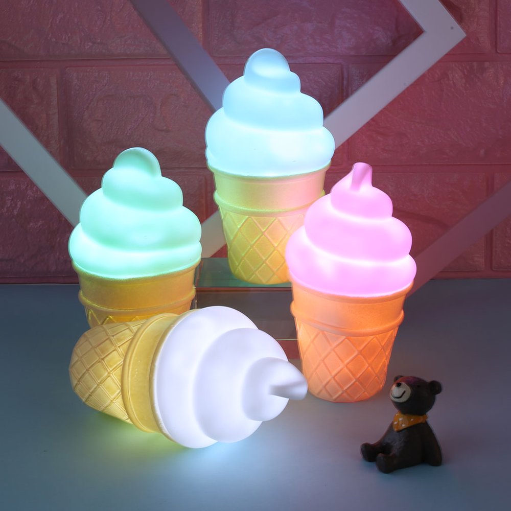 Novelty Ice Cream Cone Shaped Night Light Desk Table Lamp Kids Children