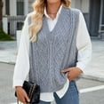 thumbnail image 4 of Aueoeo Fashion Sweater Vests for Women V Neck Sleeveless Knit Solid Color Casual Textured Ribbed Preppy Pullover Tops, 4 of 7