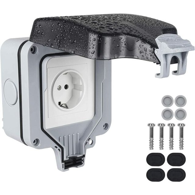 Enchufe impermeable IP66 con interruptor y caja de conexiones impermeable, enchufe de pared a prueba de polvo para cocina, baño, garaje, piscina y jardín esquí esquí Gafas de esquí