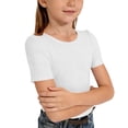 thumbnail image 3 of NAISIBABY Girls Short Sleeve T-Shirt, Stretchy Knit Slim Fit Crewneck Summer Kids Fashion Tee White Size 6, 3 of 4