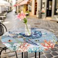 thumbnail image 6 of Sea Turtle Coastal Round Tablecloth for 45-54 Inch Tables,Fitted Table Cover with Elastic Edge,Summer Beach Coral Starfish Wooden Waterproof Outdoor Table Cloth Protector for Patio Garden Dinner, 6 of 9