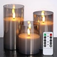 thumbnail image 1 of Glass Led Flameless Candles, Battery Candles, Pillar Candles Battery Operated With Remote Control And Timer, Electric Candles, Wax+grey Glass, Set Of, 1 of 5