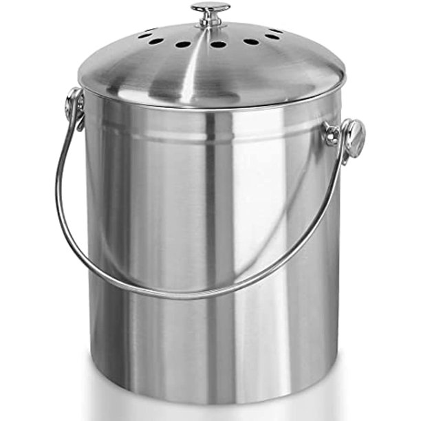Stainless Steel Kitchen Compost Bin for Counter Top or Under Sink, 1