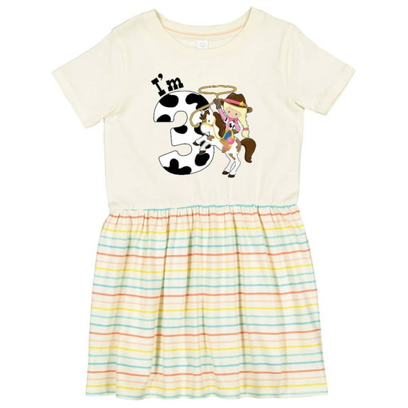 Inktastic I'm Three-cowgirl Riding Horse Birthday Girls Toddler Dress