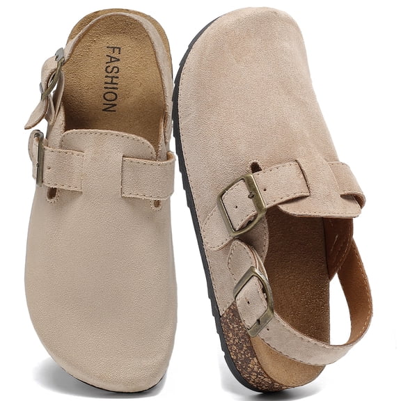 HSBDNZQ Women's Suede Clogs with Back Strap Men's Cork Footbed Leather Mules Clogs for Women Comfort Memory Foam Slingback Clog Sandals with Adjustable Buckle Slip on Potato Shoes