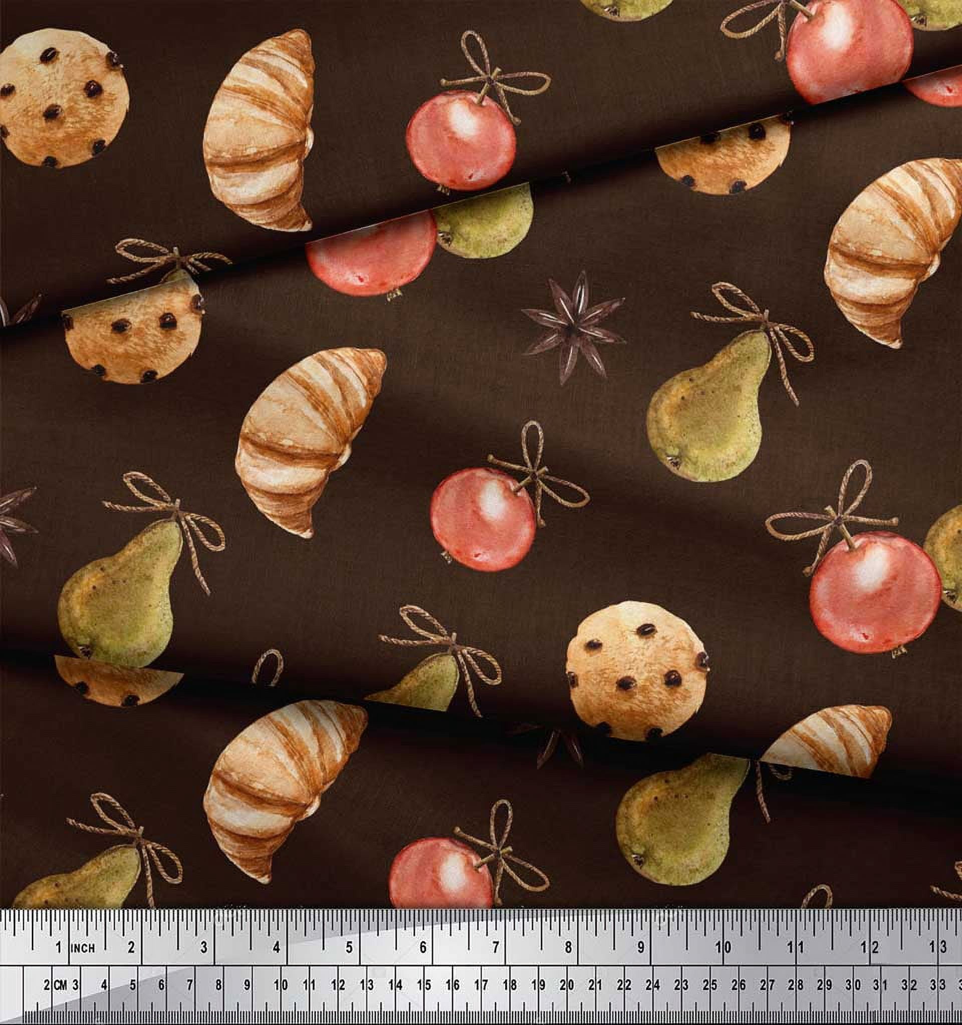 Soimoi Brown Velvet Fabric Cookies & Oranament Christmas Printed Fabric 1 Yard 58 Inch Wide