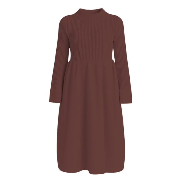 MIASHUI Robe Chandail en Tricot Élégante pour Filles à Manches Longues Douce Confortable Mi-Longue Tenue Décontractée de Fête au Design Classique Brun, 4-5 Ans