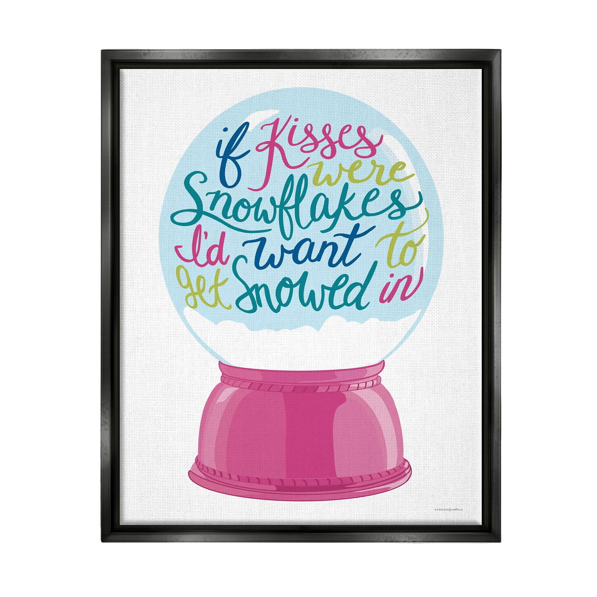Stupell Industries Romantic Snowflake Kisses Snow Globe Winter Quote Graphic Art Metallic Gold Floating Framed Canvas Print Wall Art, Design by Kamdon Kreations
