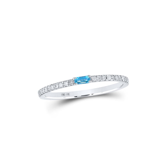 10kt White Gold Womens Baguette Blue Topaz Diamond Band Ring 1/5 Cttw