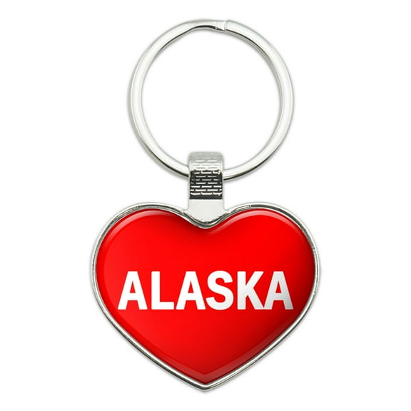 I Love Alaska Heart Metal Key Chain