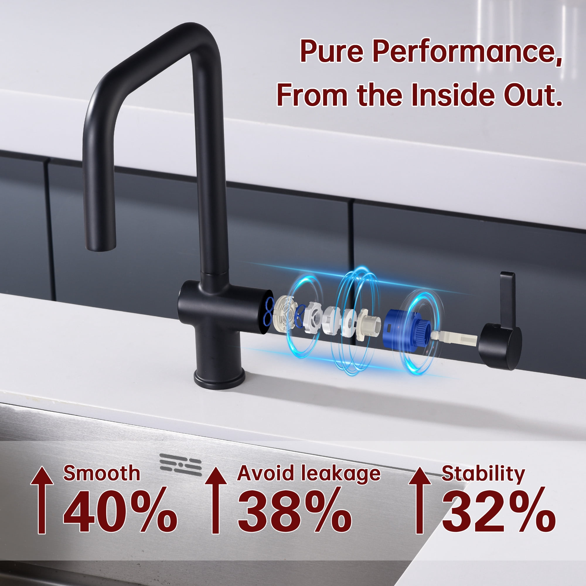 SUMERAIN Lead Free Stainless Steel Kitchen Faucet with Pull Down Sprayer, Matte Black Kitchen Sink Faucet