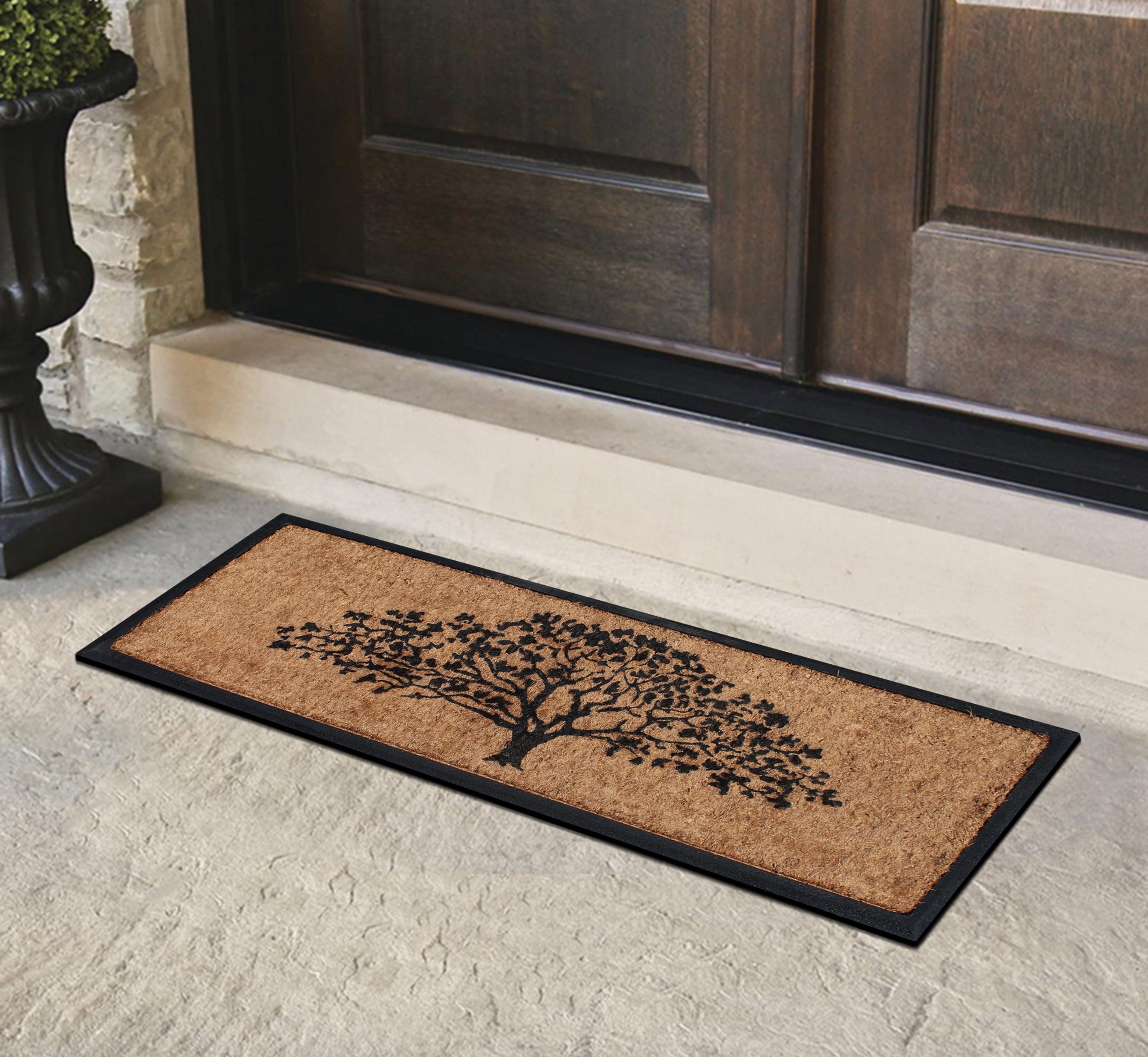 A1HC Natural Coir and Rubber Flocked Large Door Mat, Thick Durable Doormats for Indoor Outdoor Entrance,Heavy Duty,Thin Profile Door Mat, Long Lasting Entry Doormat,18"x48", National Oak Tree Black
