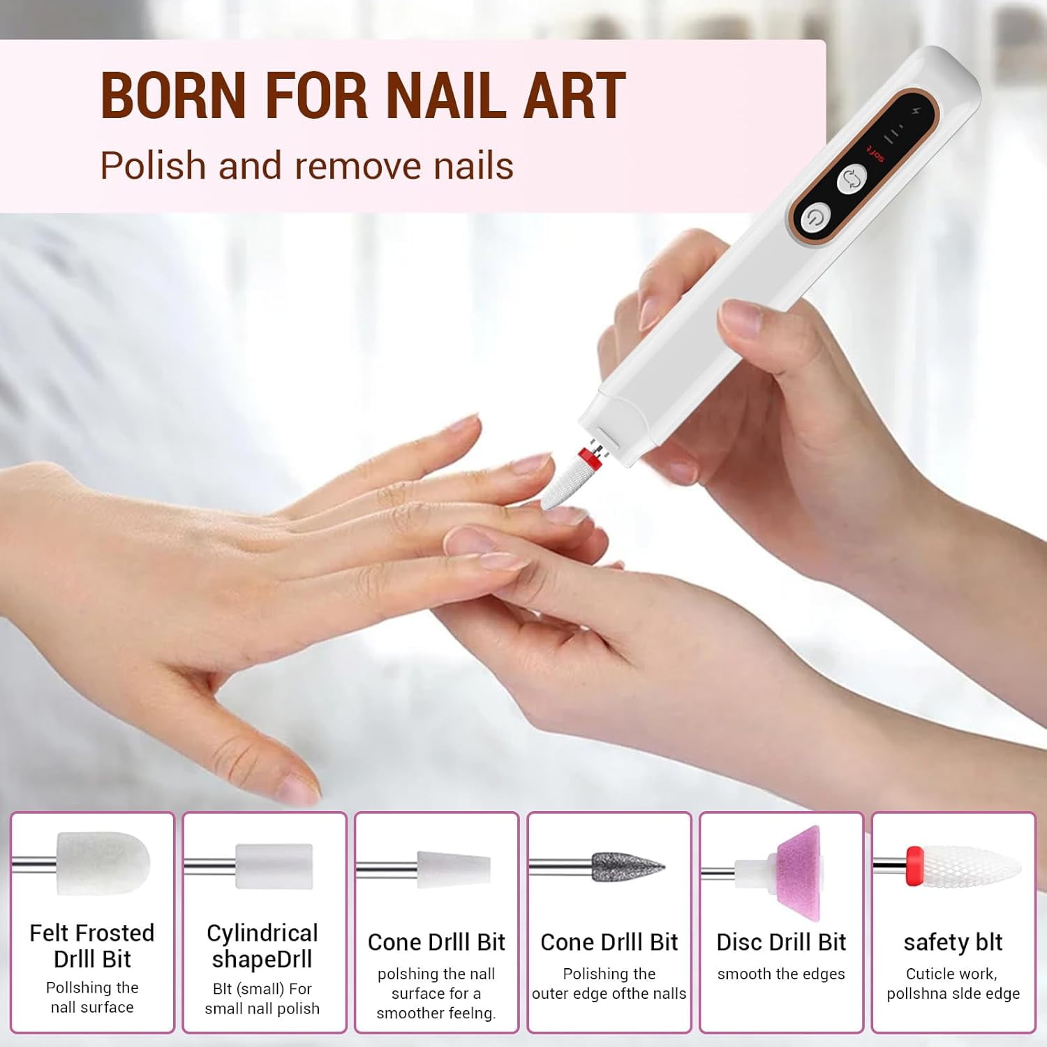 SONGAUN 3 Speeds Electric Nail File for Thick Toenails Set, 15000RPM Nail Grinder with 6 Drill Bits for Thick Toe Nails for Various Nails and Shapes