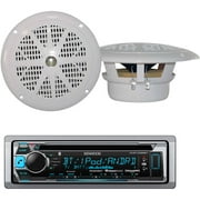 Kenwood KMR-D365BT Single-DIN In-Dash Marine CD Receiver with Bluetooth and Pyle Hydra Series Speakers