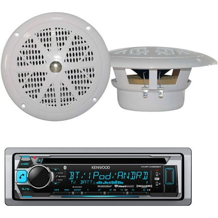 Kenwood KMR-D365BT Single-DIN In-Dash Marine CD Receiver with Bluetooth and Pyle Hydra Series Speakers
